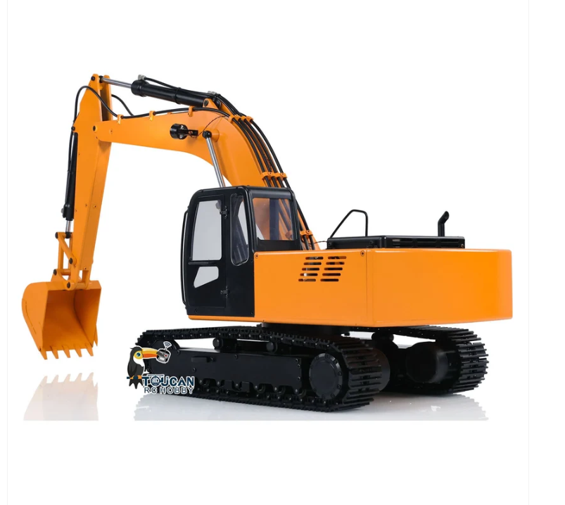 1/14 scale RC excavator with hydraulic arm and steel tracks